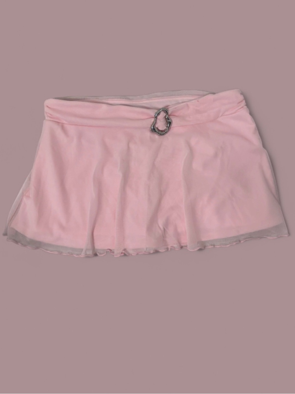 Women’s Pink Chiffon Mini Skirt with Decorative Buckle